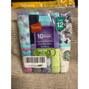 Hanes Girls/Toddler Underwear Cotton Knit Tagless Brief, Assorted  10 Pack Sz 12